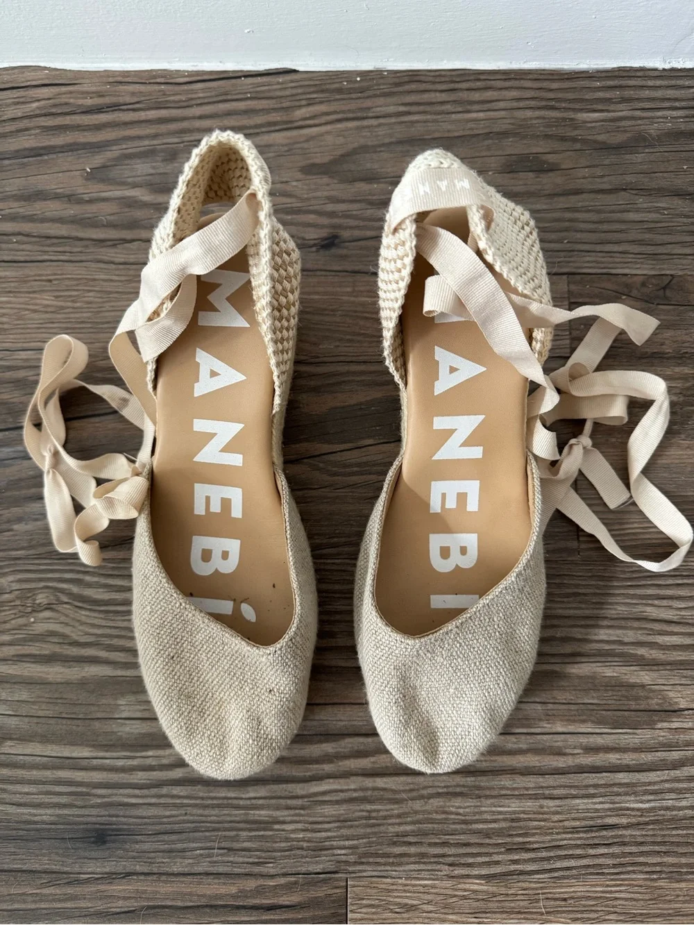 Manebi Natural Lace-Up Espadrille Flats - Cream